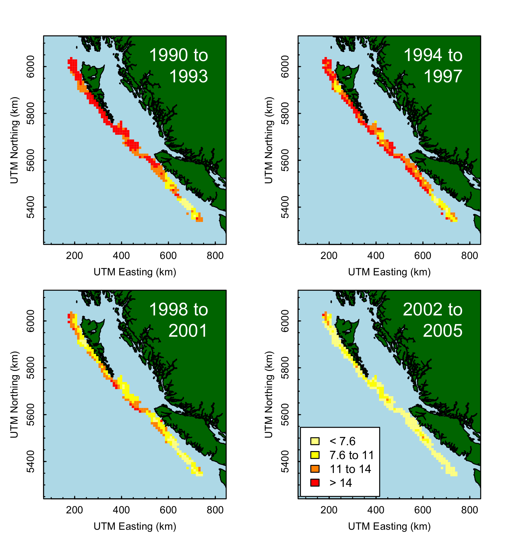 Spatial catch per unit effort in BC sablefish fishery